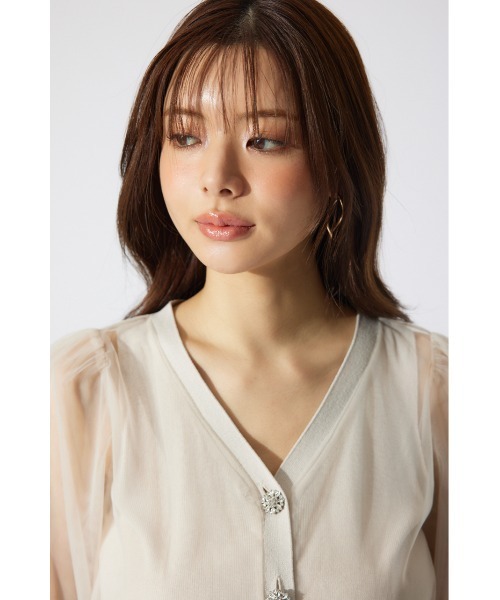 rienda（リエンダ）の「チュールドッキングシアーニットカーディガン　春服 シアートップス（カーディガン/ボレロ・レディース・ホワイト/ベージュ/ブラック・FREE）」の15枚目の写真