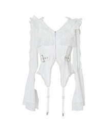 AVENCHUMU(Ao`E)Flared sleeve ribbon and frill zip tops(p[J[)