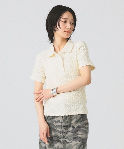 Ray BEAMS(レイビームス)の「フクレジャカード ポロ(Tシャツ/カットソー・レディース・ブラック/オフホワイト/クリーム・ONE SIZE)」の1枚目の写真