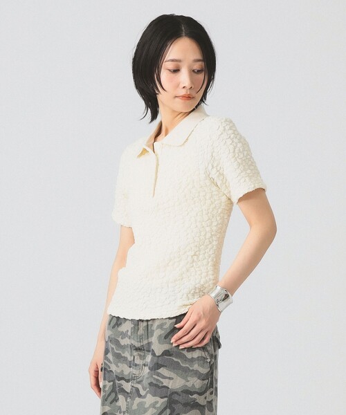 Ray BEAMS(レイビームス)の「フクレジャカード ポロ(Tシャツ/カットソー・レディース・ブラック/オフホワイト/クリーム・ONE SIZE)」の6枚目の写真