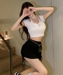 lilful（リルフル）の「ホルターネック フェイクレイヤード ヘンリーネック クロップドトップス（Tシャツ/カットソー）」
