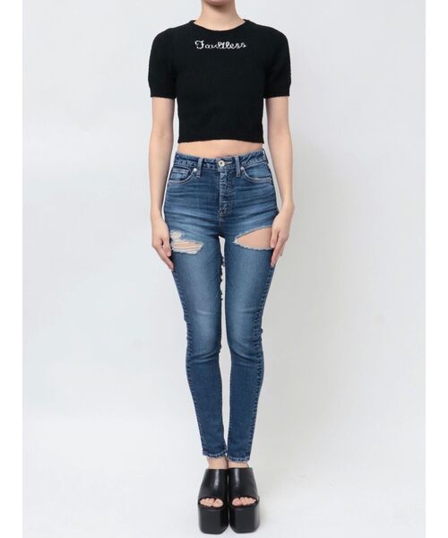 GYDA（ジェイダ）の「Faultless パイルニットトップス（Tシャツ/カットソー・レディース・オフホワイト/スカイブルー/ブラック・FREE）」の7枚目の写真