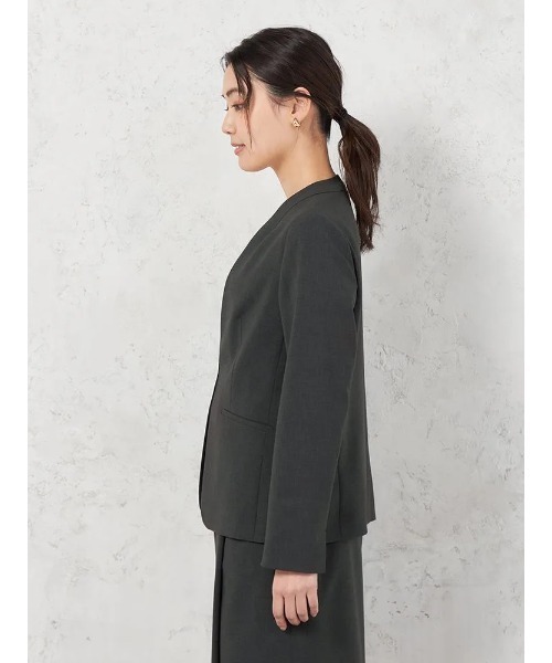 HARUYAMA(ハルヤマ)の「【ウォッシャブル】ノーカラージャケット リネンライク ストレッチ UVカット SOFFICE(ノーカラージャケット・レディース・ブラウン/チャコールグレー・11号/15号/7号/9号/13号)」の7枚目の写真