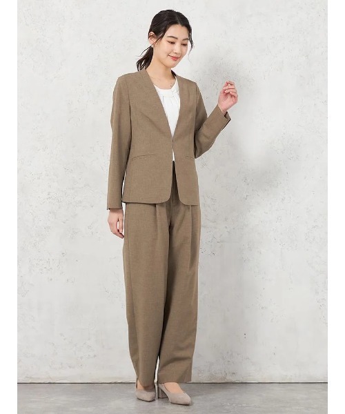 HARUYAMA(ハルヤマ)の「【ウォッシャブル】ノーカラージャケット リネンライク ストレッチ UVカット SOFFICE(ノーカラージャケット・レディース・ブラウン/チャコールグレー・11号/15号/7号/9号/13号)」の5枚目の写真