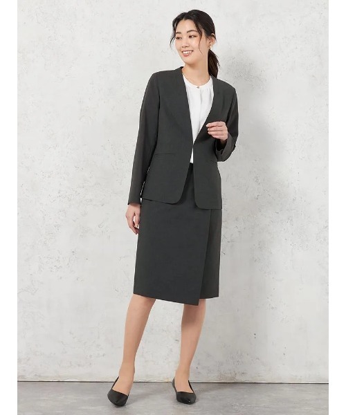 HARUYAMA(ハルヤマ)の「【ウォッシャブル】ノーカラージャケット リネンライク ストレッチ UVカット SOFFICE(ノーカラージャケット・レディース・ブラウン/チャコールグレー・11号/15号/7号/9号/13号)」の3枚目の写真
