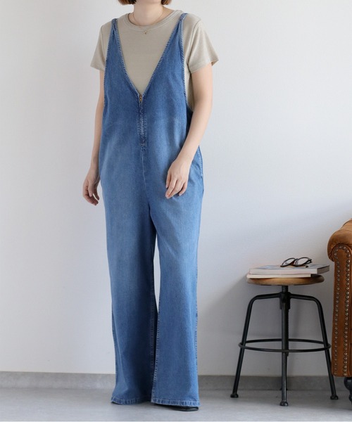 cepo（セポ）の「暑い夏を乗りきる、快適デニム〈接触冷感 / UVカット〉ICE リネンデニムサロペット（サロペット/オーバーオール・レディース・ブルー系3/ブルー系2・M/L）」の4枚目の写真