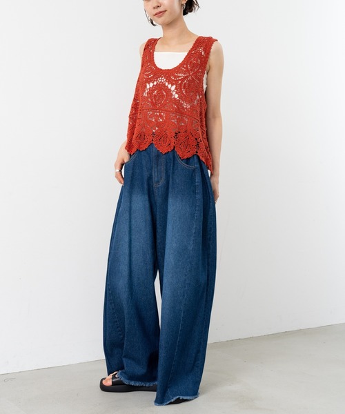 refinedworks（リファインドワークス）の「【refinedworks】レース 素材が特徴的な タンクトップ！（タンクトップ・レディース・ブラック/ホワイト/オレンジ/ブラウン・FREE）」の16枚目の写真