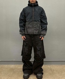 BLR BLUER（ビーエルアールブラー）の「【BLR BLUER】Destroyed Gradation Washing Puffer Jacket / 【ビーエルアール ブラー】グラデーションウォッシングフードジップアップジャケット（MA-1）」