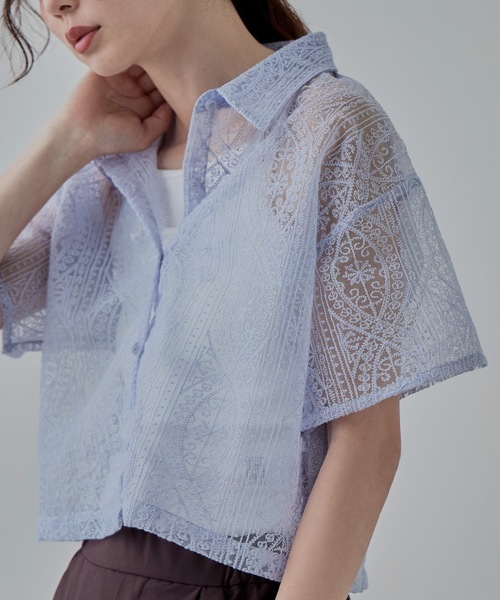 ペイズリー刺繍ショートシャツ セール】ペイズリー刺繍ブラウス（シャツ/ブラウス）｜LBC（エル