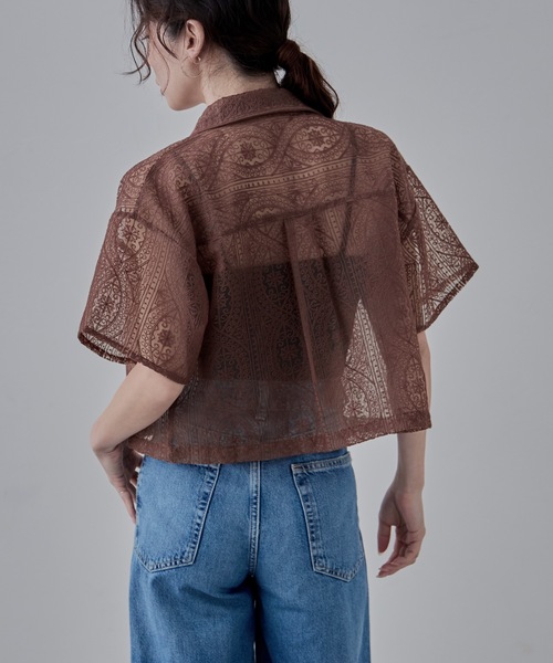セール】刺繍レースショートシャツ（シャツ/ブラウス）｜etoll