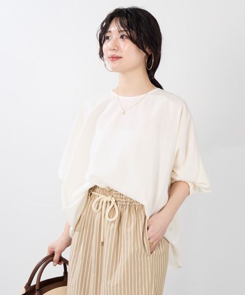 ブラウス シャツ キュプラ混ギャザースリーブブラウス レディース 6月上旬発送予定 ショートパフギャザーブラウス【shichaku