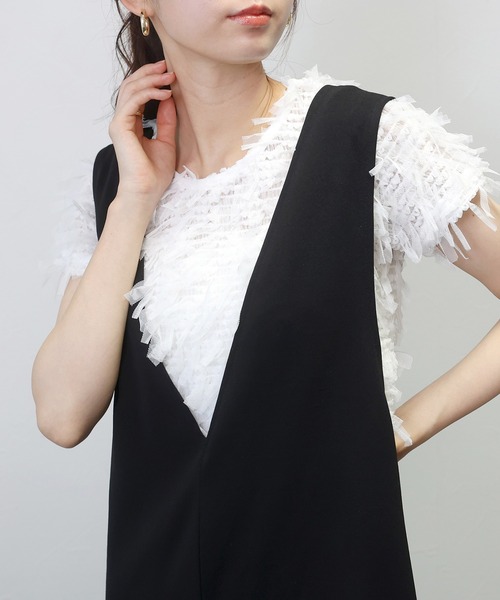 Aletta vita(アレッタビータ)の「チュールシャーリングプルオーバー(Tシャツ/カットソー・レディース・ブラック/オフホワイト・M)」の21枚目の写真