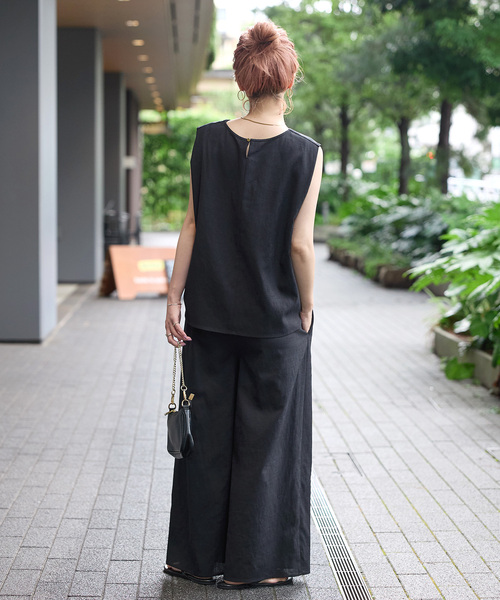 B.C STOCK（ベーセーストック）の「《追加2》《2点セット》ウォッシャブル / リネンライクセットアップ（つなぎ/オールインワン・レディース・ブラック/ウッド/ベージュ・FREE）」の7枚目の写真