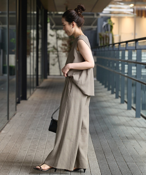 B.C STOCK（ベーセーストック）の「《追加2》《2点セット》ウォッシャブル / リネンライクセットアップ（つなぎ/オールインワン・レディース・ブラック/ウッド/ベージュ・FREE）」の22枚目の写真