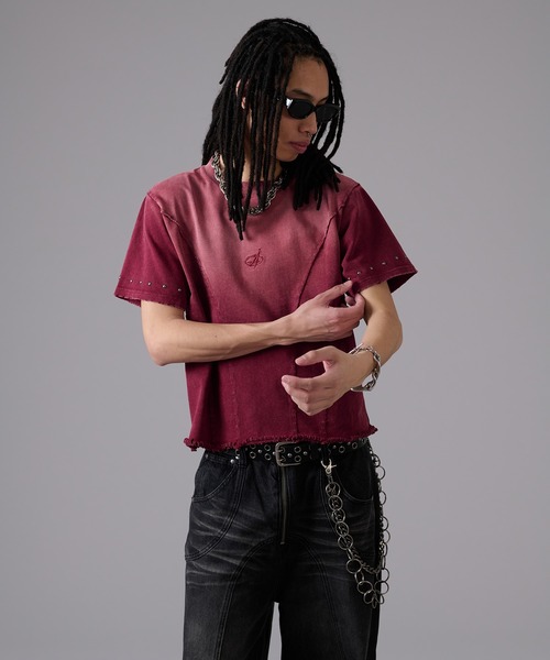 ANDER HUNK スタッズデザインストライプオープンカラーシャツ M 黒 ANDER HUNK シャツ Studs Design Stripe Open-Colour Shirt