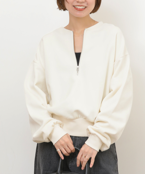 セール】《WEB限定》ハーフジップノーカラースウェット（スウェット