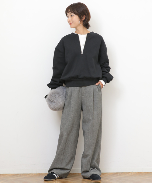 セール】《WEB限定》ハーフジップノーカラースウェット（スウェット