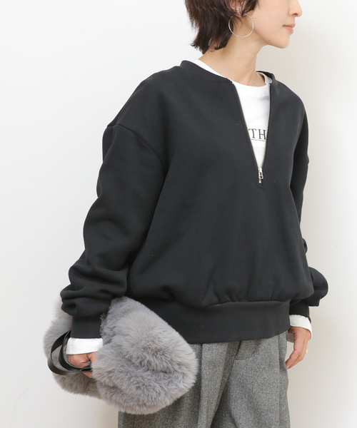 セール】《WEB限定》ハーフジップノーカラースウェット（スウェット