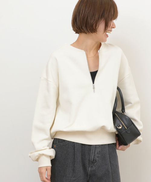 セール】《WEB限定》ハーフジップノーカラースウェット（スウェット