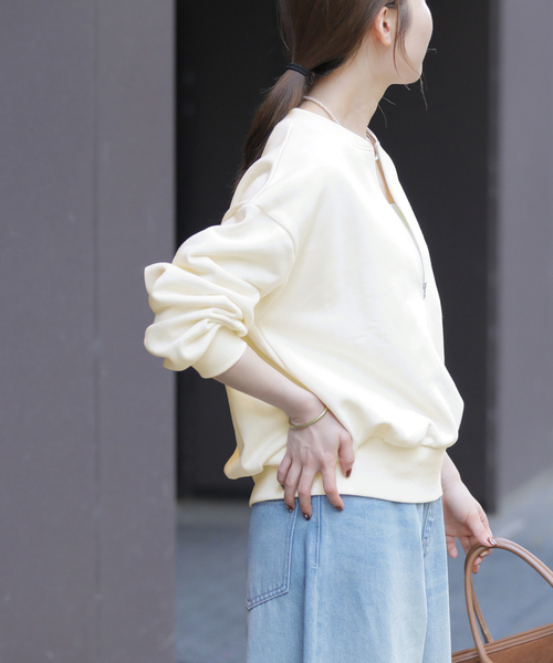 セール】《WEB限定》ハーフジップノーカラースウェット（スウェット