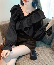 オフショルダー」に該当するトップス（ストライプ柄）ファッション通販