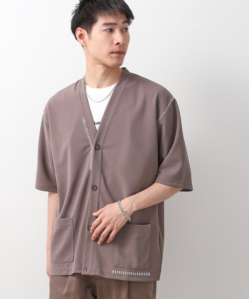 THE SHOP TK （ザ ショップ ティーケー ）の「ツイルステッチ半袖カーディガン【洗濯機OK/接触冷感】（カーディガン/ボレロ・メンズ・ブラック/ライトグレー/ブラウン系・02/03）」の3枚目の写真