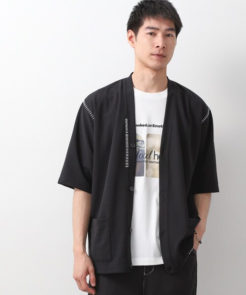 THE SHOP TK （ザ ショップ ティーケー ）の「ツイルステッチ半袖カーディガン【洗濯機OK/接触冷感】（カーディガン/ボレロ・メンズ・ブラック/ライトグレー/ブラウン系・02/03）」の2枚目の写真