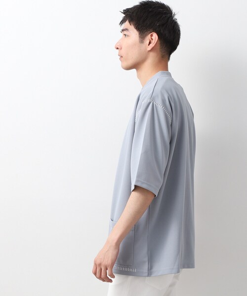 THE SHOP TK （ザ ショップ ティーケー ）の「ツイルステッチ半袖カーディガン【洗濯機OK/接触冷感】（カーディガン/ボレロ・メンズ・ブラック/ライトグレー/ブラウン系・02/03）」の11枚目の写真