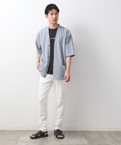 THE SHOP TK （ザ ショップ ティーケー ）の「ツイルステッチ半袖カーディガン【洗濯機OK/接触冷感】（カーディガン/ボレロ・メンズ・ブラック/ライトグレー/ブラウン系・02/03）」の9枚目の写真