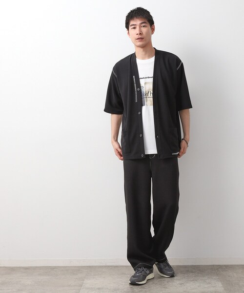 THE SHOP TK （ザ ショップ ティーケー ）の「ツイルステッチ半袖カーディガン【洗濯機OK/接触冷感】（カーディガン/ボレロ・メンズ・ブラック/ライトグレー/ブラウン系・02/03）」の5枚目の写真