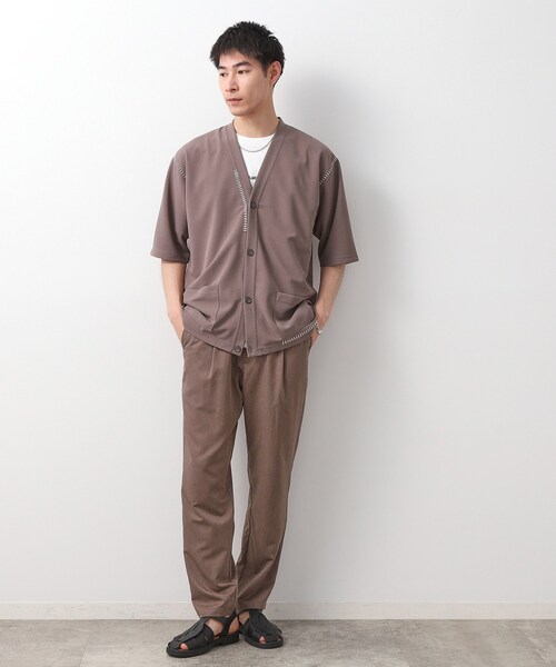 THE SHOP TK （ザ ショップ ティーケー ）の「ツイルステッチ半袖カーディガン【洗濯機OK/接触冷感】（カーディガン/ボレロ・メンズ・ブラック/ライトグレー/ブラウン系・02/03）」の20枚目の写真