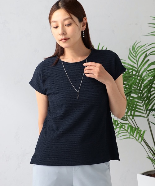 GALLORIA(ギャローリア)の「ふくれジャガードフレンチプルオーバー(Tシャツ/カットソー・レディース・ネイビー/グレイッシュブルー/ホワイト・S/M/L/LL)」の1枚目の写真