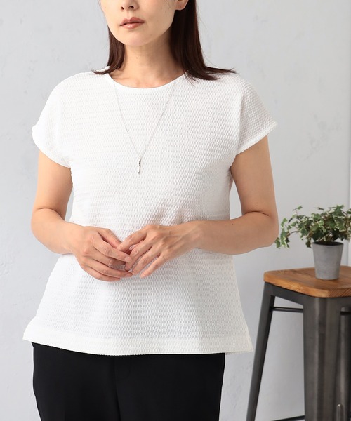 GALLORIA（ギャローリア）の「ふくれジャガードフレンチプルオーバー（Tシャツ/カットソー・レディース・ネイビー/グレイッシュブルー/ホワイト・S/M/L/LL）」の2枚目の写真