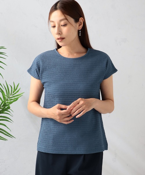 GALLORIA(ギャローリア)の「ふくれジャガードフレンチプルオーバー(Tシャツ/カットソー・レディース・ネイビー/グレイッシュブルー/ホワイト・S/M/L/LL)」の14枚目の写真