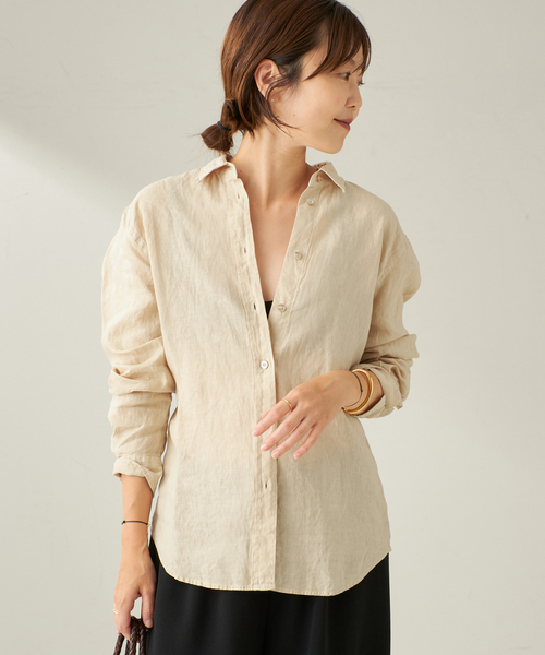 新品　plage Garment Dye Linen シャツ ブラウン セール】Garment Dye Linen シャツ（シャツ/ブラウス）｜Plage
