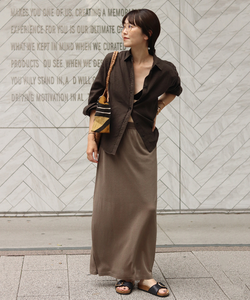 新品　plage Garment Dye Linen シャツ ブラウン セール】Garment Dye Linen シャツ（シャツ/ブラウス）｜Plage