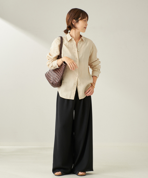 新品　plage Garment Dye Linen シャツ ブラウン セール】Garment Dye Linen シャツ（シャツ/ブラウス）｜Plage