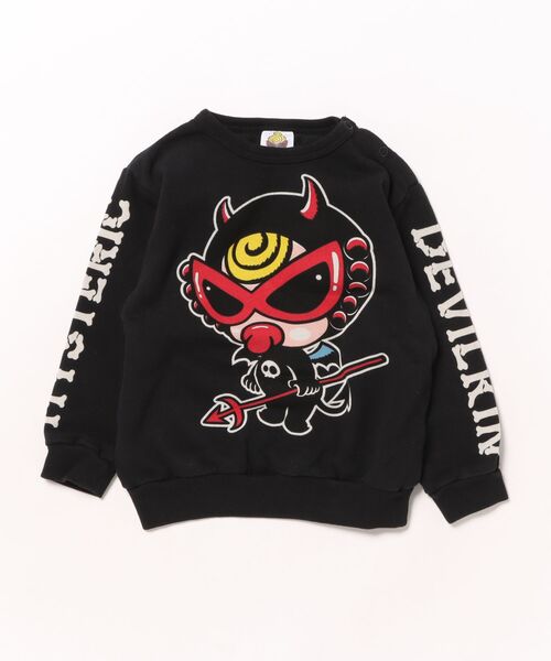 HYSTERIC MINI（ヒステリックミニ）の「DEVILKIN 羽付き 裏毛トレーナー（スウェット・キッズ・ブラック/レッド/ライトグレー・90）」の2枚目の写真