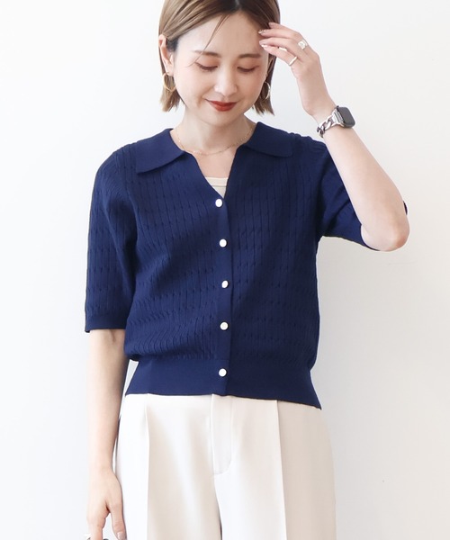 AMERICAN HOLIC(アメリカンホリック)の「【2WAY】金ボタン衿付きケーブルプルオーバー(ニット/セーター・レディース・杢グレー/アイボリー/ネイビー・M/L)」の1枚目の写真