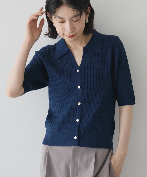 AMERICAN HOLIC(アメリカンホリック)の「【2WAY】金ボタン衿付きケーブルプルオーバー(ニット/セーター・レディース・杢グレー/アイボリー/ネイビー・M/L)」の6枚目の写真