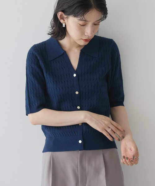 AMERICAN HOLIC(アメリカンホリック)の「【2WAY】金ボタン衿付きケーブルプルオーバー(ニット/セーター・レディース・杢グレー/アイボリー/ネイビー・M/L)」の8枚目の写真