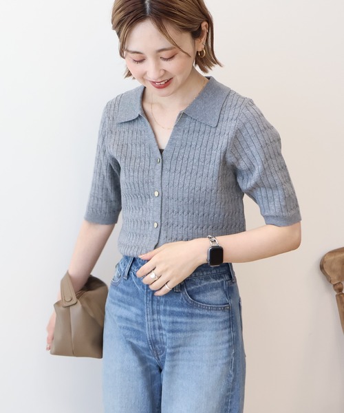 AMERICAN HOLIC(アメリカンホリック)の「【2WAY】金ボタン衿付きケーブルプルオーバー(ニット/セーター・レディース・杢グレー/アイボリー/ネイビー・M/L)」の11枚目の写真