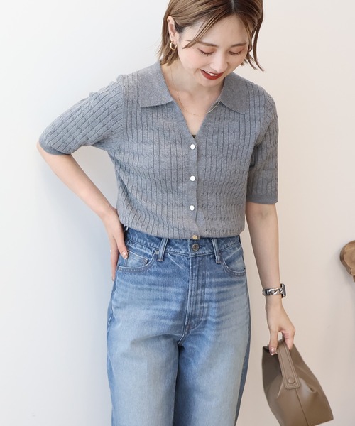 AMERICAN HOLIC(アメリカンホリック)の「【2WAY】金ボタン衿付きケーブルプルオーバー(ニット/セーター・レディース・杢グレー/アイボリー/ネイビー・M/L)」の14枚目の写真