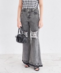 tocco closet | 【ZOZO限定】レース×ダメージ加工フレアデニムパンツ(デニムパンツ)