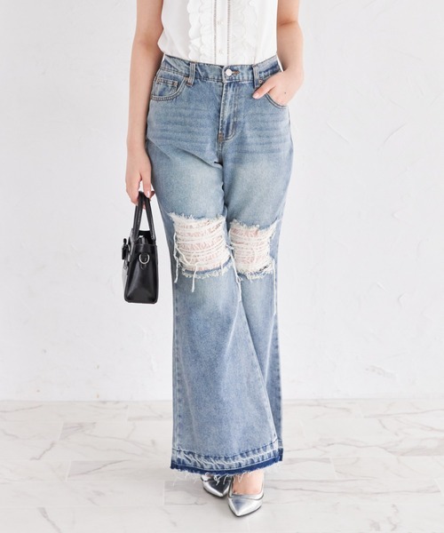 tocco closet(トッコ クローゼット)の「【ZOZO限定】レース×ダメージ加工フレアデニムパンツ(デニムパンツ・レディース・ブルー/ブラック/サックスブルー・M)」の16枚目の写真