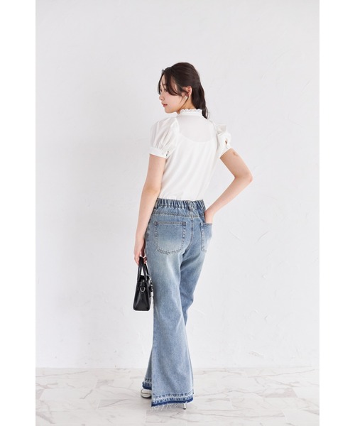 セール】【ZOZO限定】レース×ダメージ加工フレアデニムパンツ