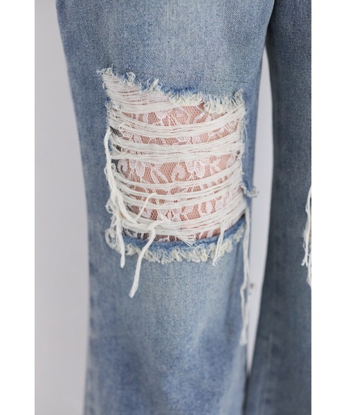 tocco closet(トッコ クローゼット)の「【ZOZO限定】レース×ダメージ加工フレアデニムパンツ(デニムパンツ・レディース・ブルー/ブラック/サックスブルー・M)」の18枚目の写真