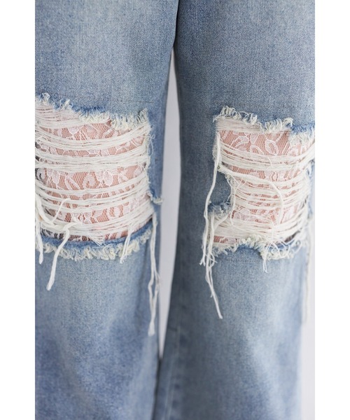 tocco closet(トッコ クローゼット)の「【ZOZO限定】レース×ダメージ加工フレアデニムパンツ(デニムパンツ・レディース・ブルー/ブラック/サックスブルー・M)」の17枚目の写真
