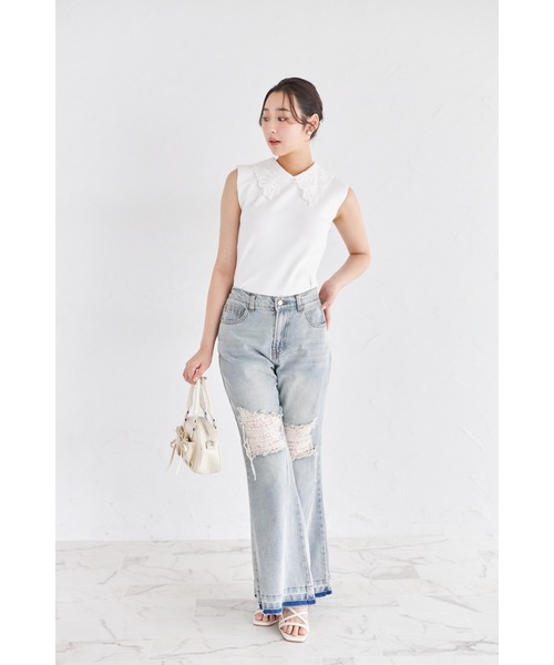 tocco closet(トッコ クローゼット)の「【ZOZO限定】レース×ダメージ加工フレアデニムパンツ(デニムパンツ・レディース・ブルー/ブラック/サックスブルー・M)」の21枚目の写真
