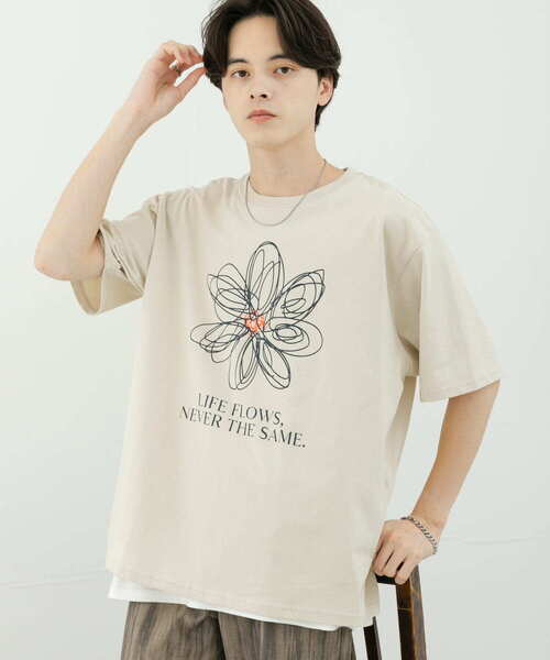 SENSE OF PLACE by URBAN RESEARCH(センスオブプレイスバイアーバンリサーチ)の「フラワーアートグラフィックショートスリーブTシャツ(Tシャツ/カットソー・メンズ・ライトベージュ/チャコールグレー/グリーン・MEDIUM/LARGE)」の7枚目の写真